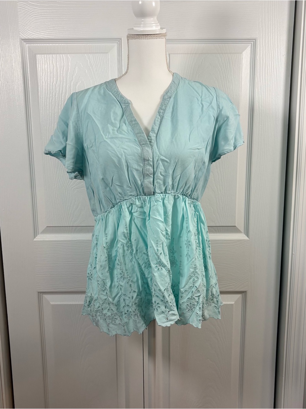 Torrid 00 Mint Aqua Eyelet Babydoll Boho Blouse